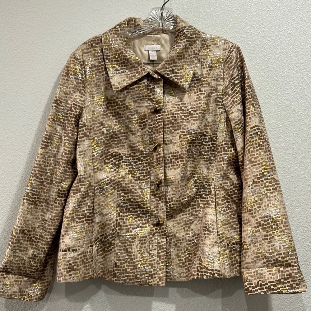 Chico's 1 Blazer Metallic Silk Blend Decorative Button Jacket